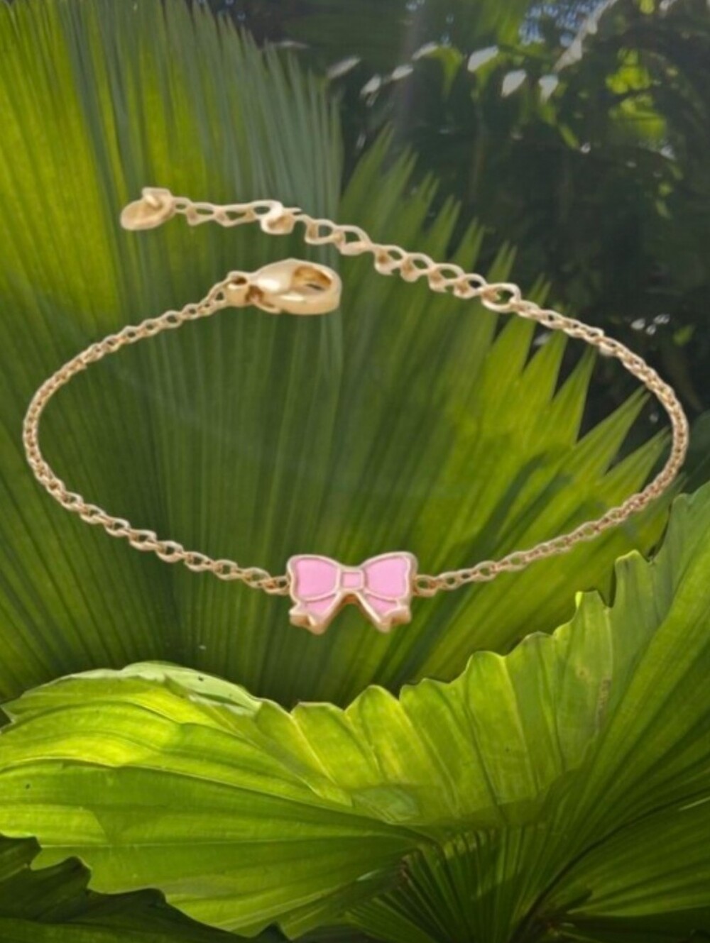 Fashion Jewelry Gold Tone Bracelet with Pink Bow Accent